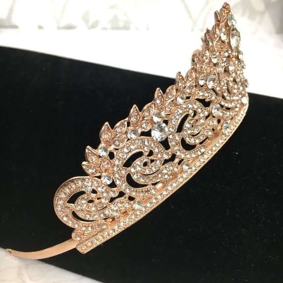 Bridal Headpiece - Tiara Crown  -  Rose Gold with crystals & CZ Crown EUC main image 6